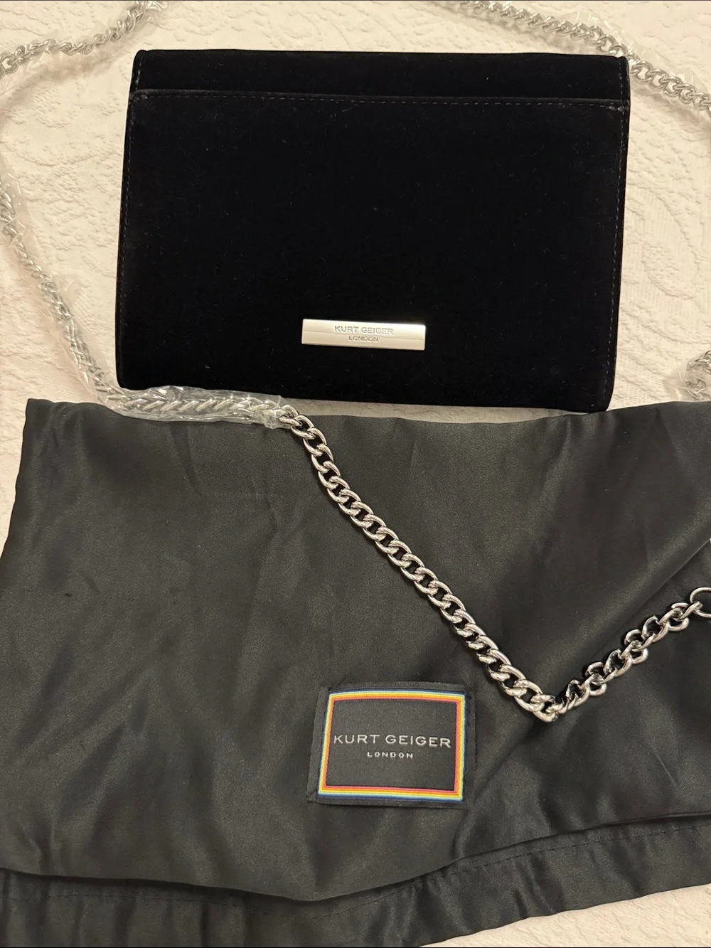 Kurt Geiger Black Velvet Clutch with Crystal Bow